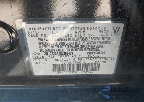 2014 Nissan Versa Note Sv z USA, uszkodzony, nr VIN 3N1CE2CP4EL393453